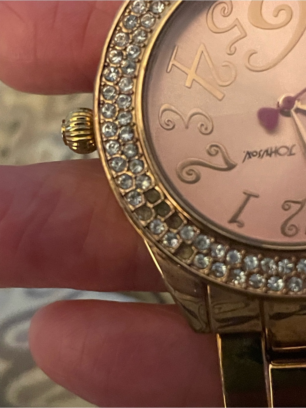 Betsey Johnson Rose Gold Tone Watch with Pink Dial and Crystal Bezel - Picture 3 of 5